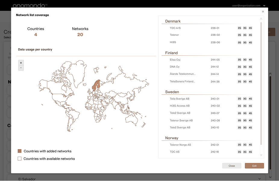 Design exploration hierarchical list with Northern Europe, search and pricing columns