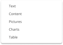 Content types: text, content, pictures, charts, table.