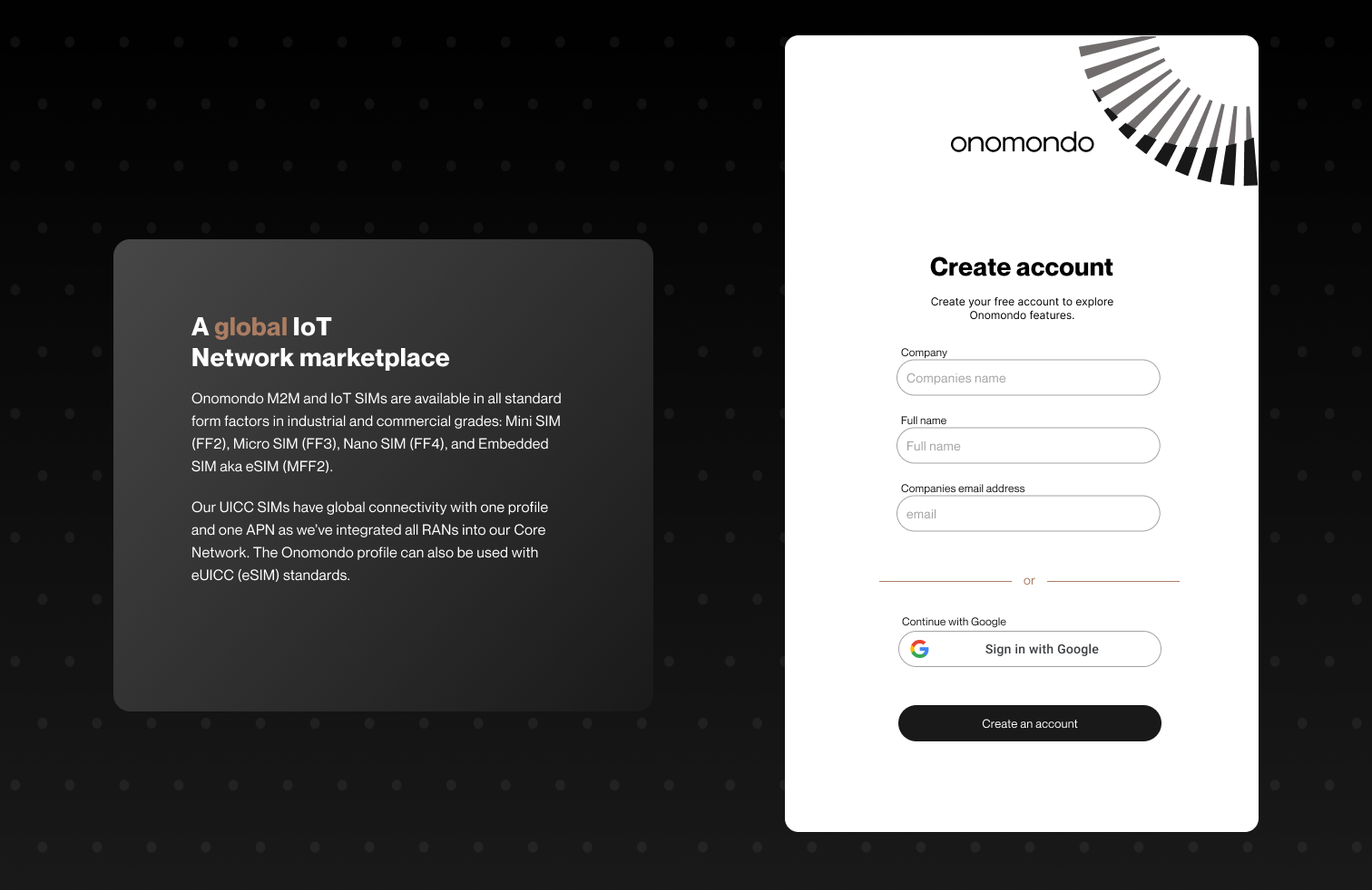 Register screen with a variation on the network marketplace theme