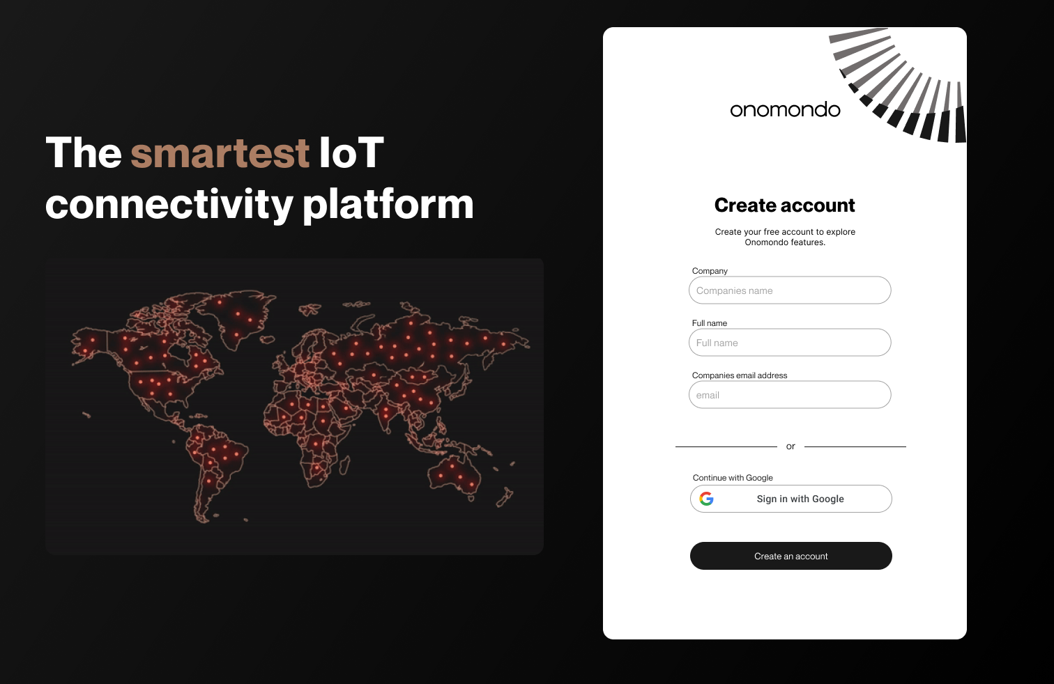 Register screen variation focused on the global network map and marketplace