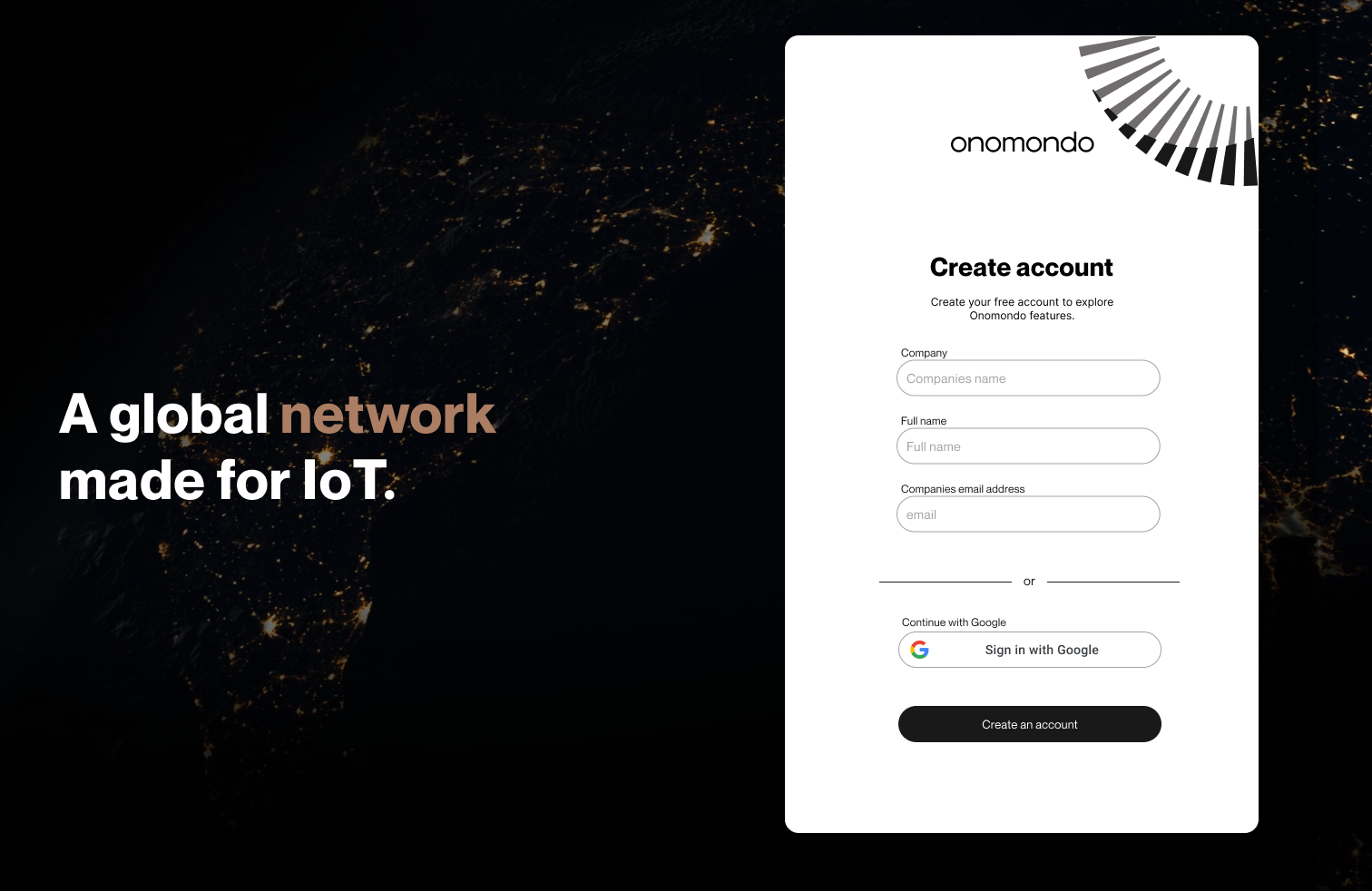 Register screen variation focused on the global network map and marketplace